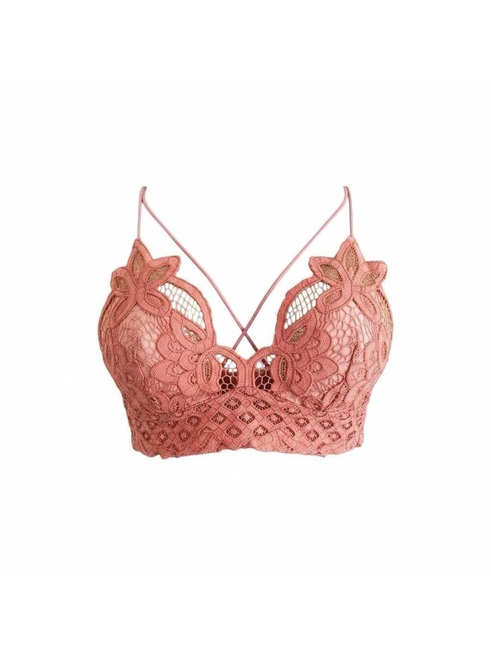 FP One XS Bralette Boho Floral Lace Rust Festival Free People Top Coquette Vacay
